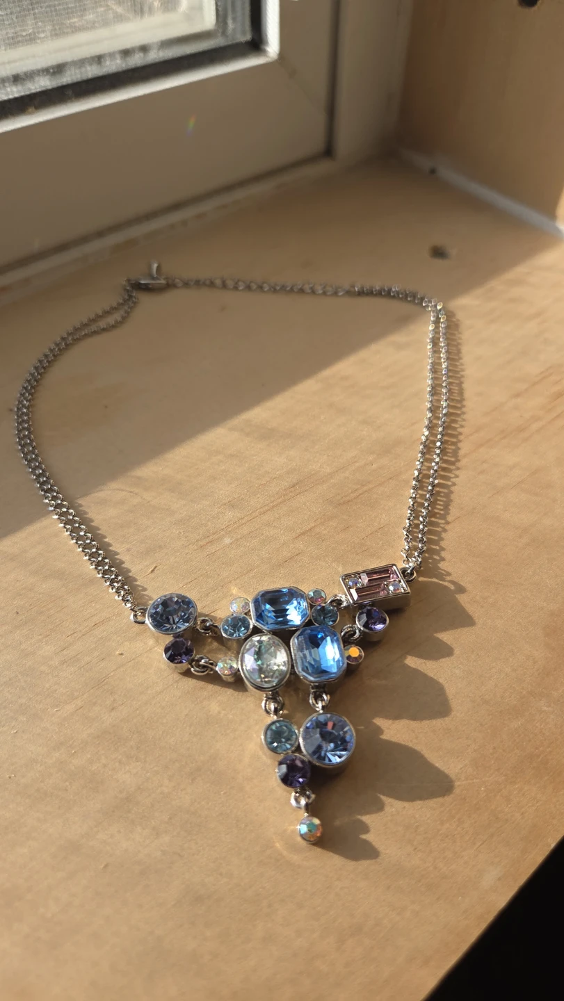 Silver Necklace with Blue and Purple Crystals - photo 2