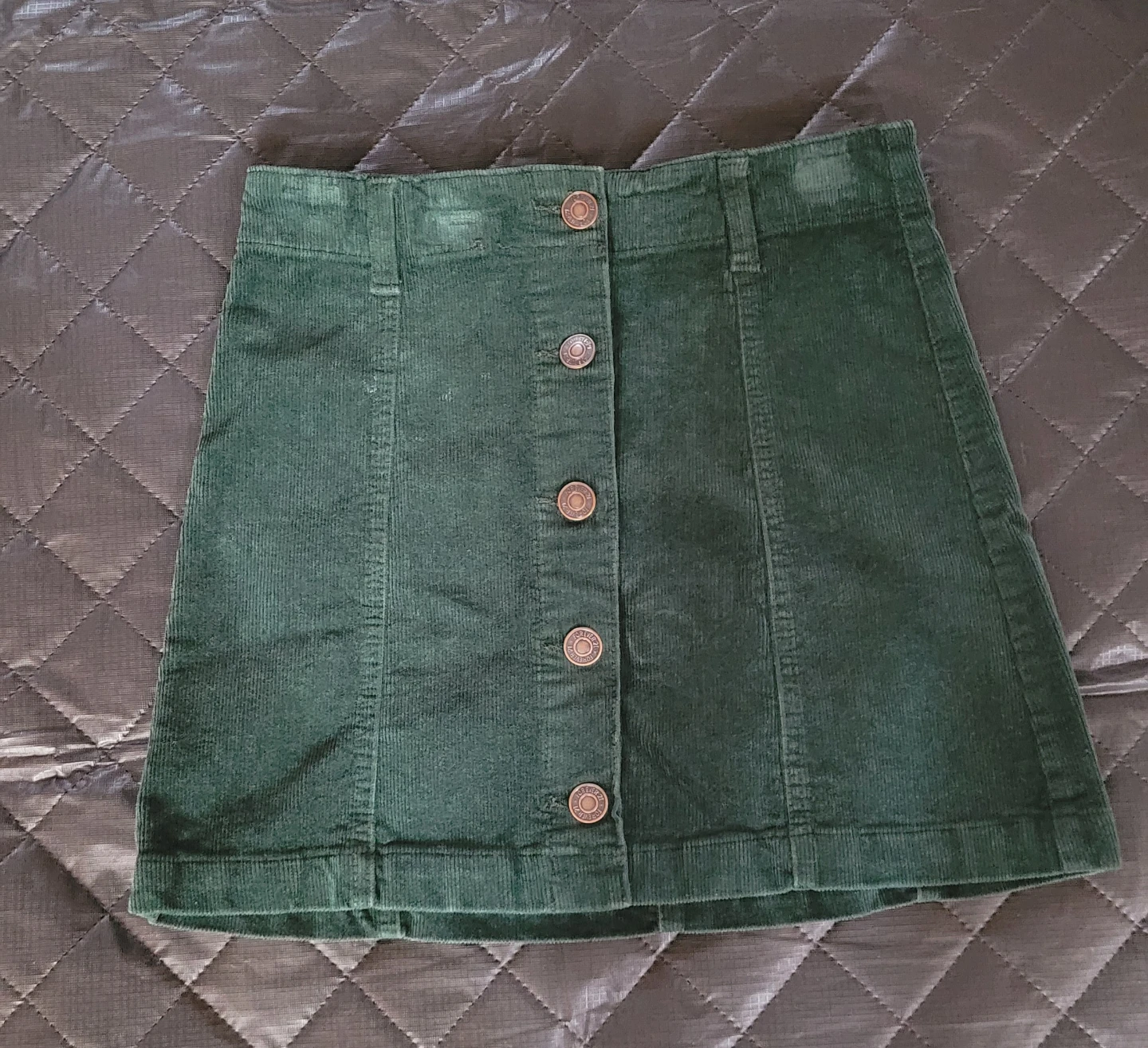 Green Corduroy Button-Front Mini Skirt