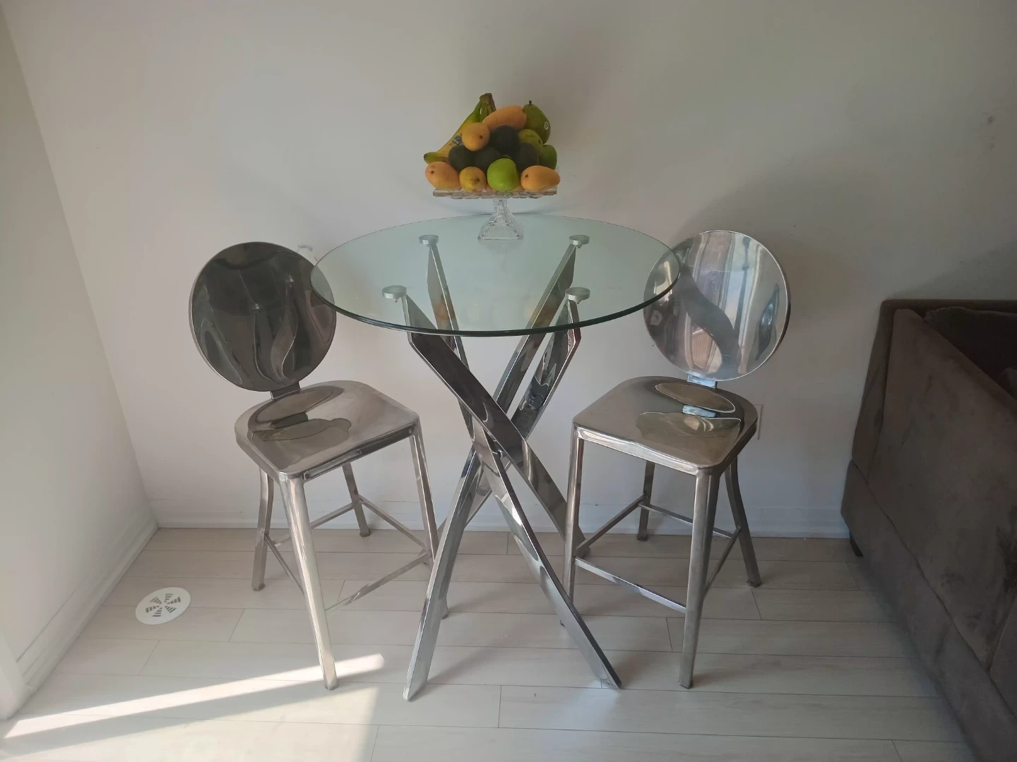 Set of 2 Silver Metal Bar Stools