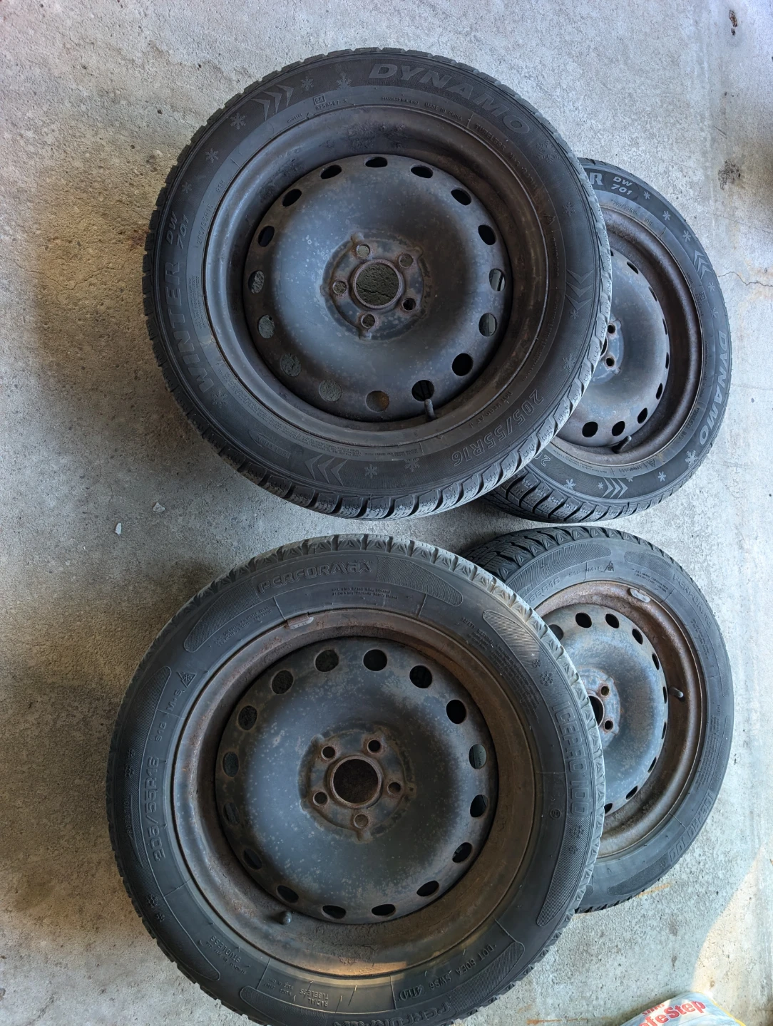 205/55R16 winter tires on 5x100 steel wheels