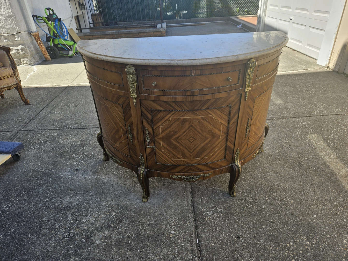 Beautiful louis XV style marbletop halfmoon table - photo 3