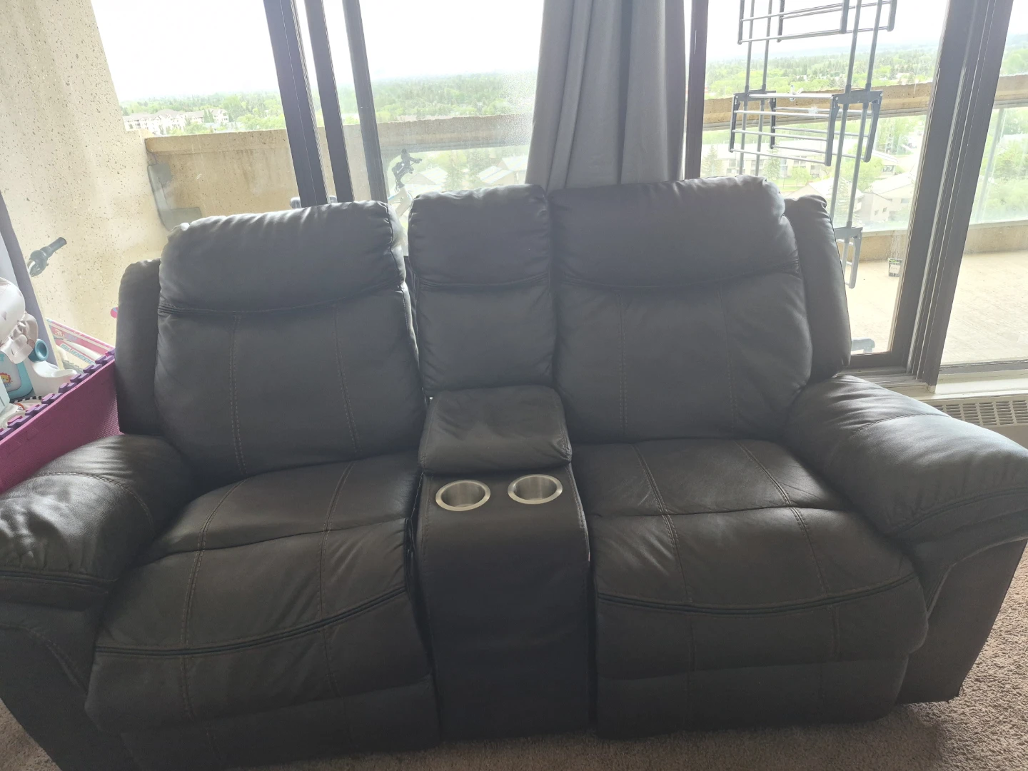 Dark Brown Leather Reclining Sofa