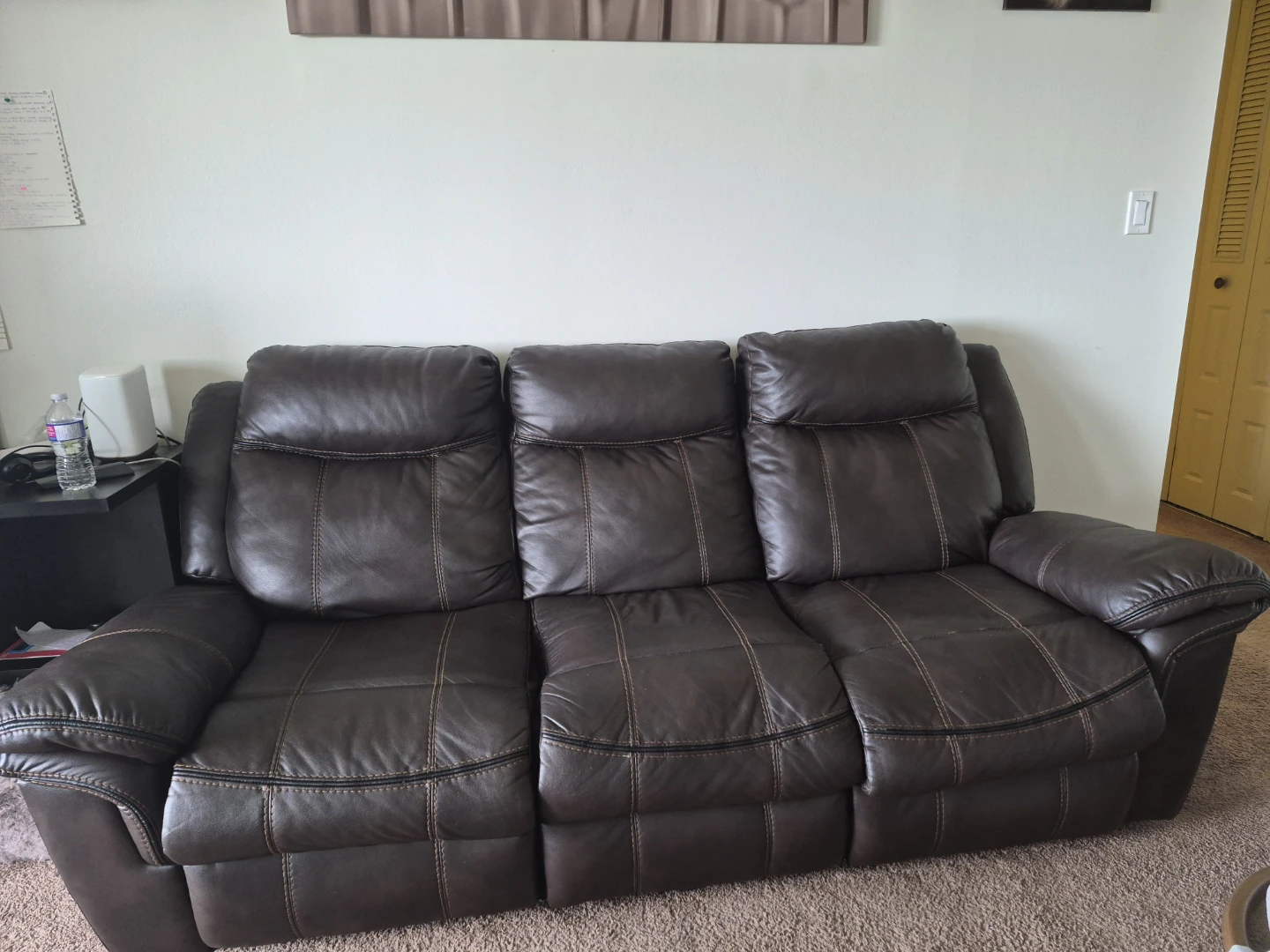 Dark Brown Leather Reclining Sofa - photo 2
