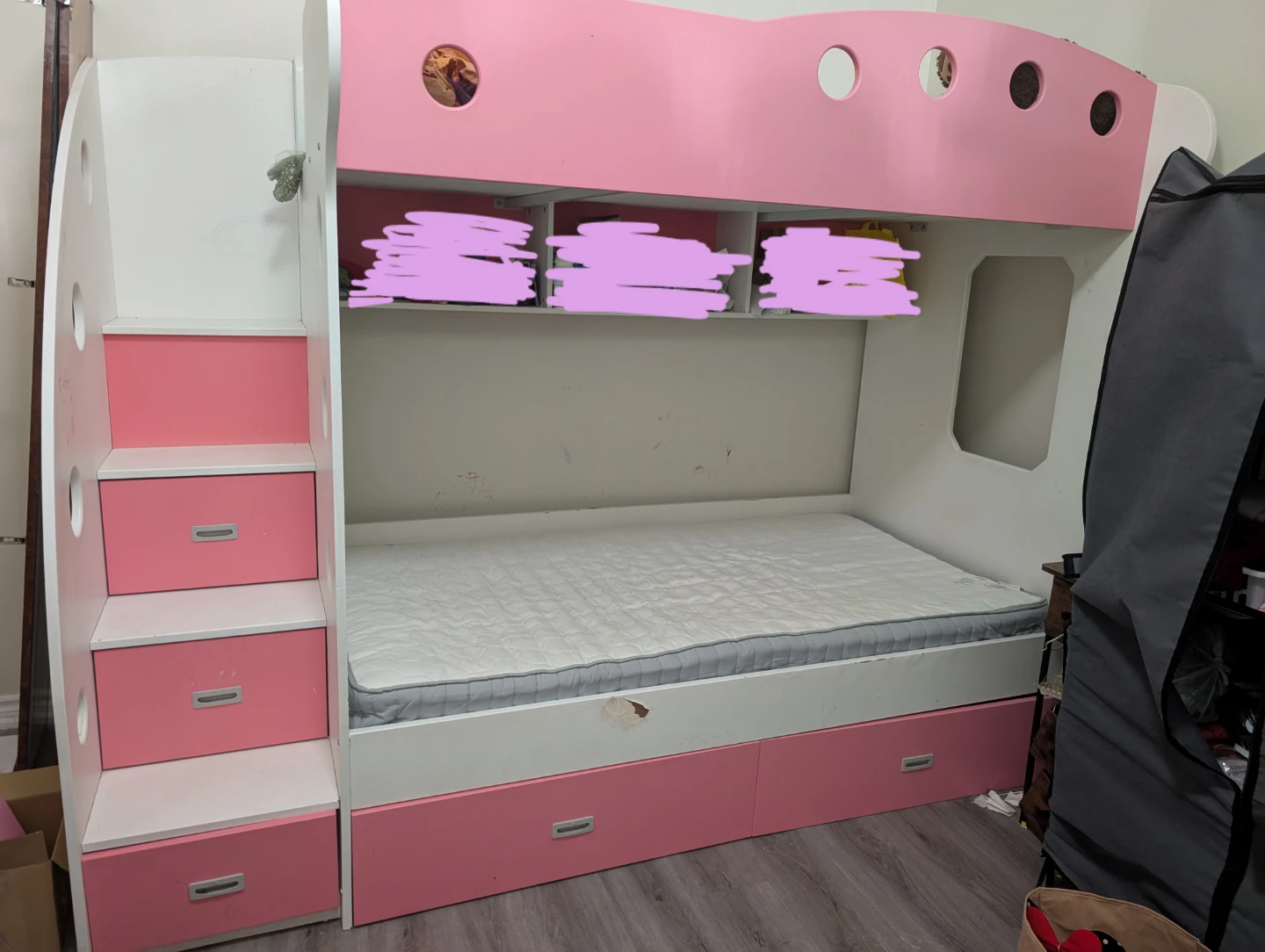 Kids Twin Loft Bed with Drawers and Stairs