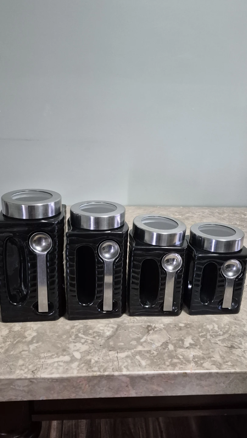 Set of 4 Black Canisters with Spoons - photo 2