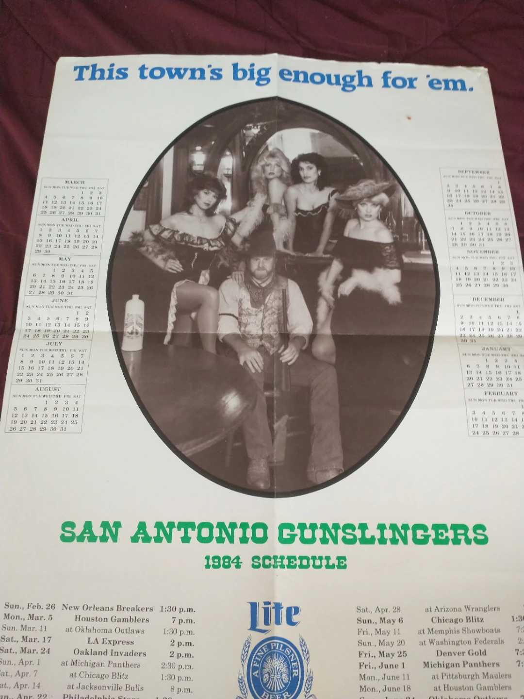 San Antonio Gunslingers 1984 Schedule Poster - photo 2