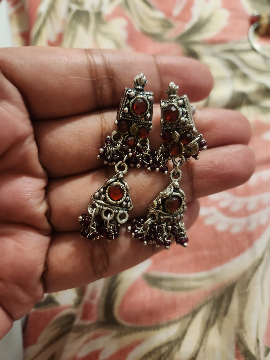 Indian Jhumka Earrings with Red Stones ⚽