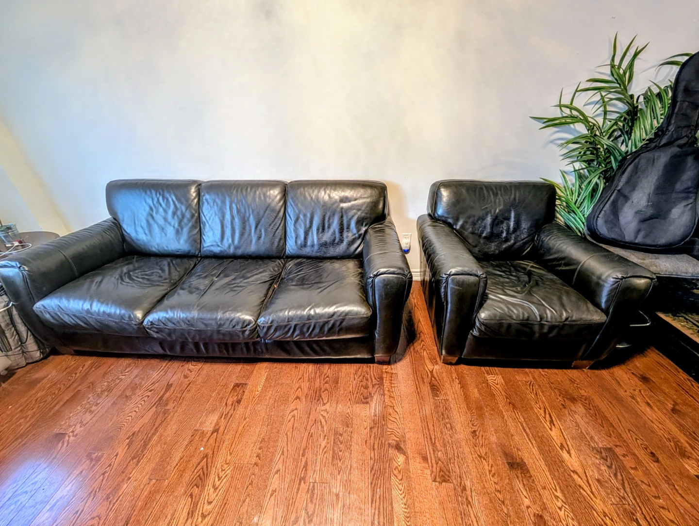 Black Leather Sofa and Armchair Set