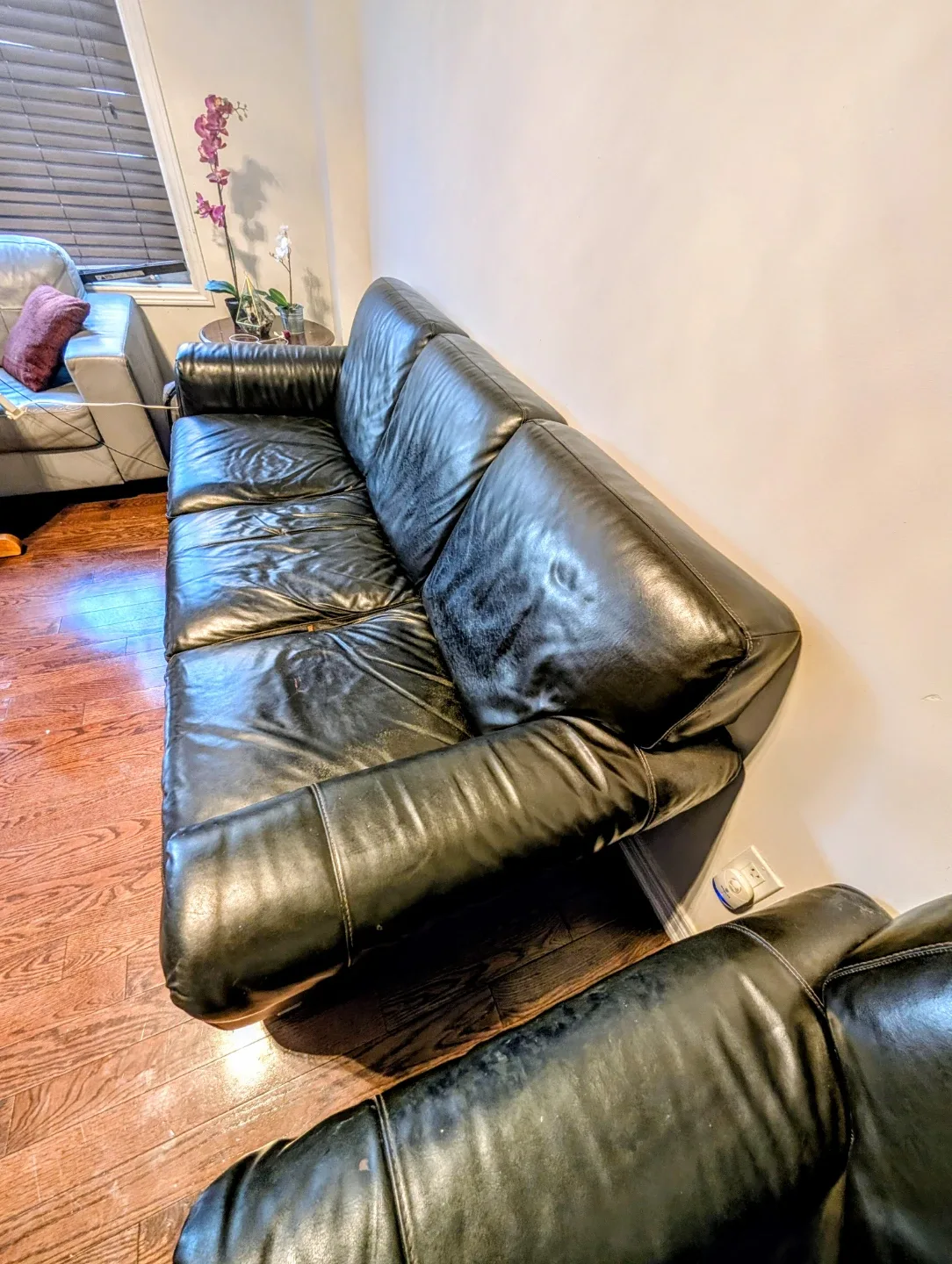 Black Leather Sofa and Armchair Set - photo 3