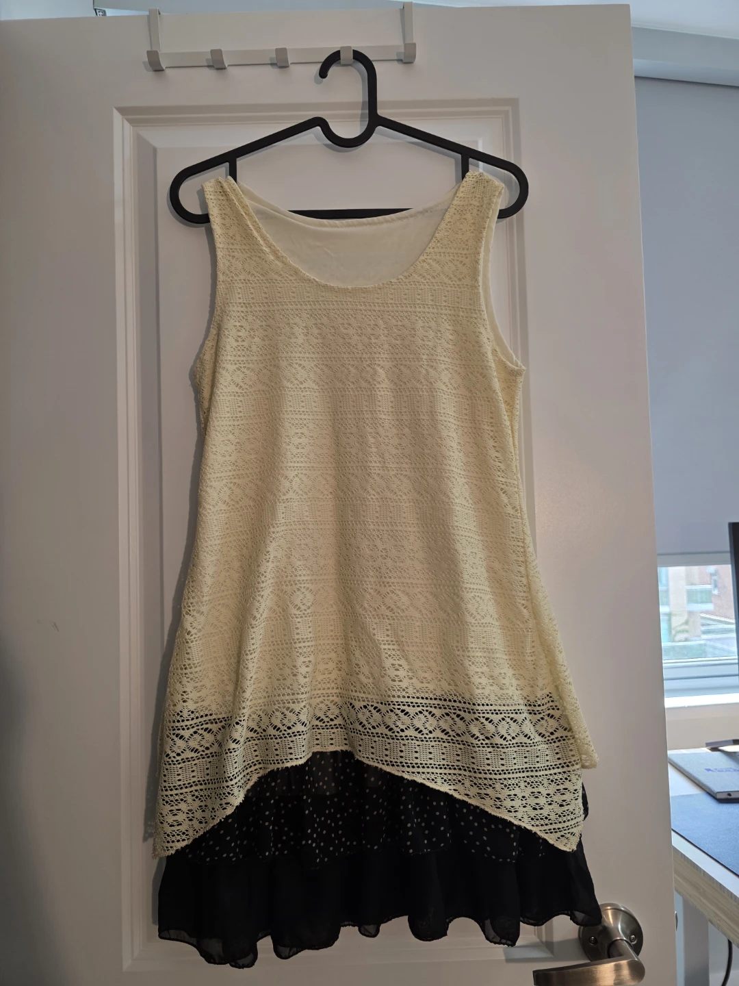 Creamy White Dress with dotted black layer