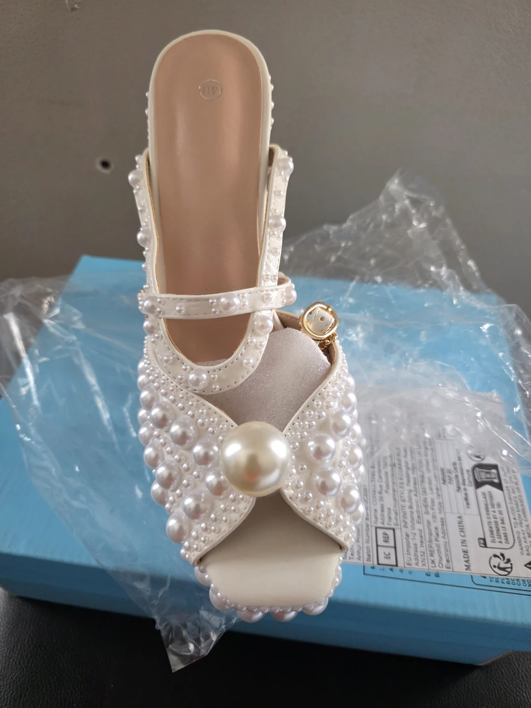 White Pearl Embellished Heels - Size 40