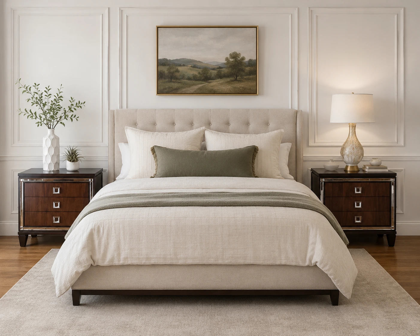 Matching Pair of Modern Three Drawer Nightstands