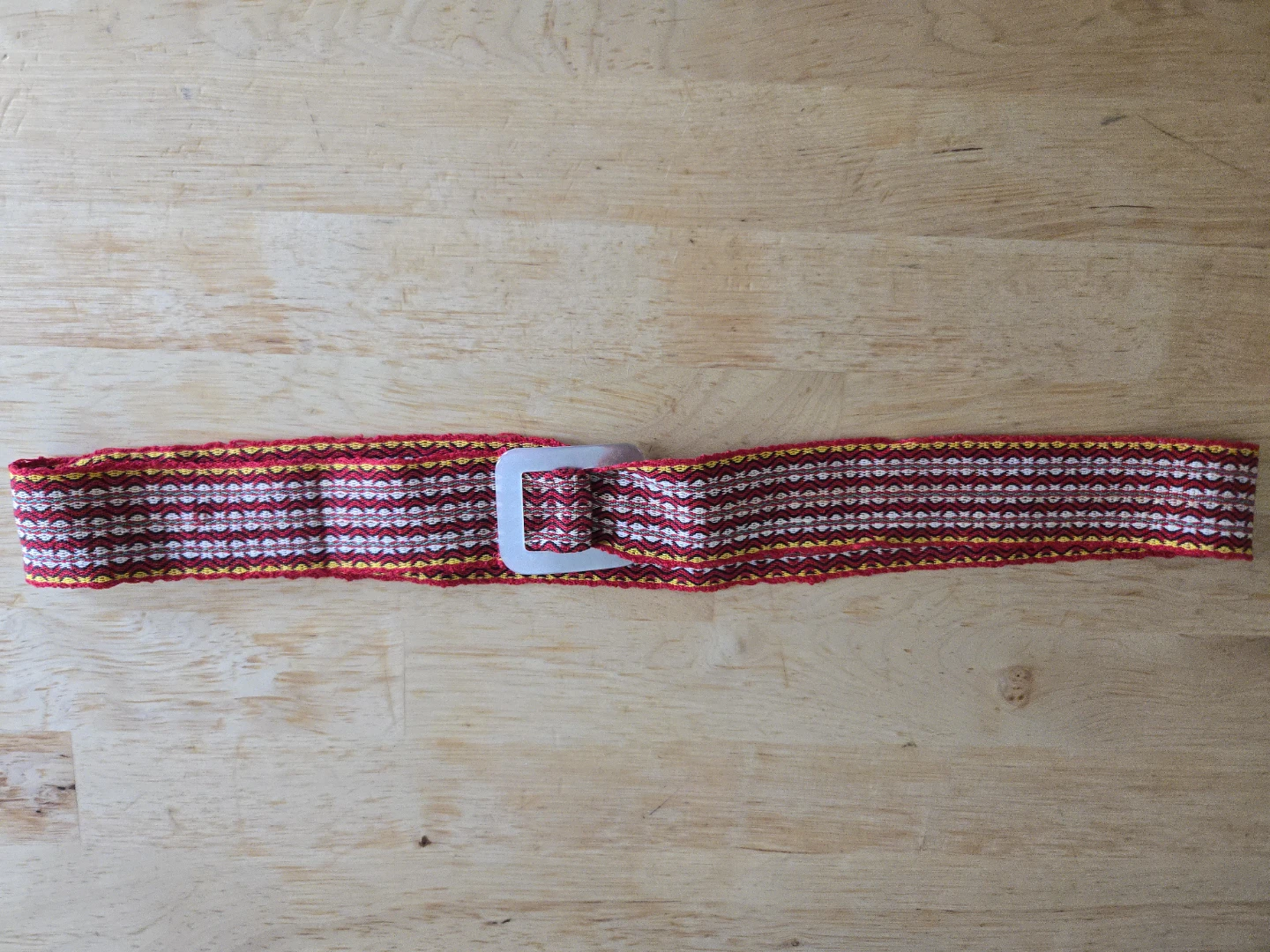 Woven Fabric Belt with White Buckle
