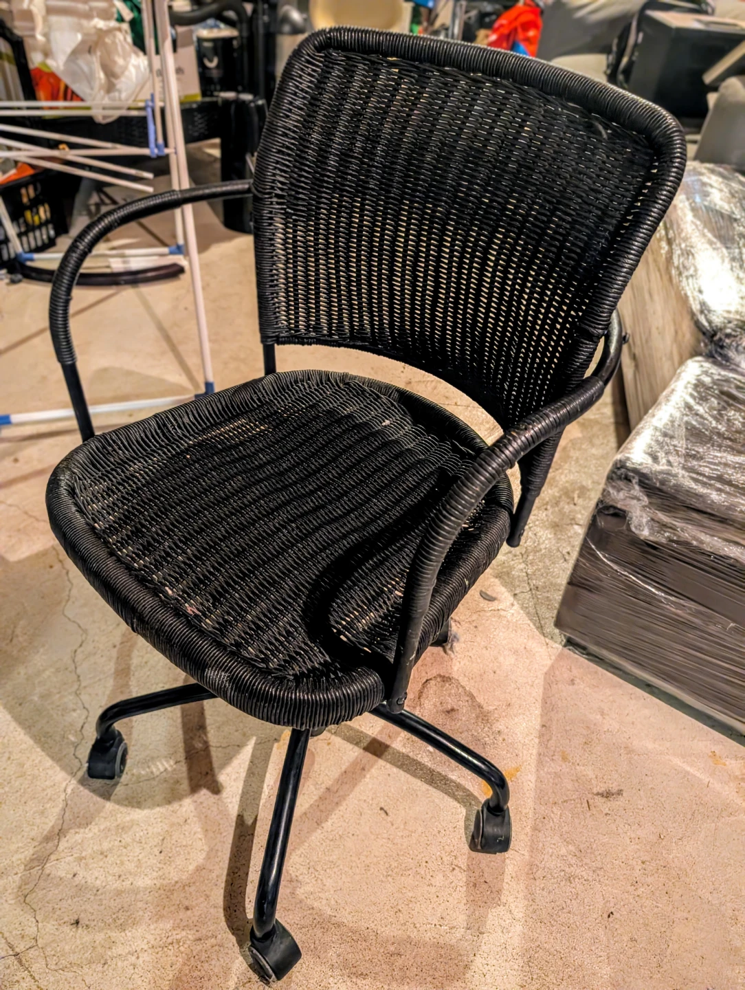 Black Wicker Office Chair with Wheels