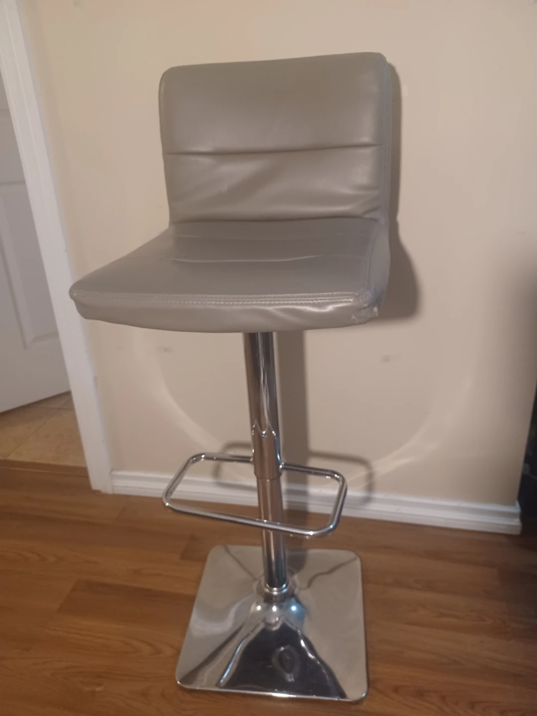 Adjustable Grey Faux Leather Bar Stool