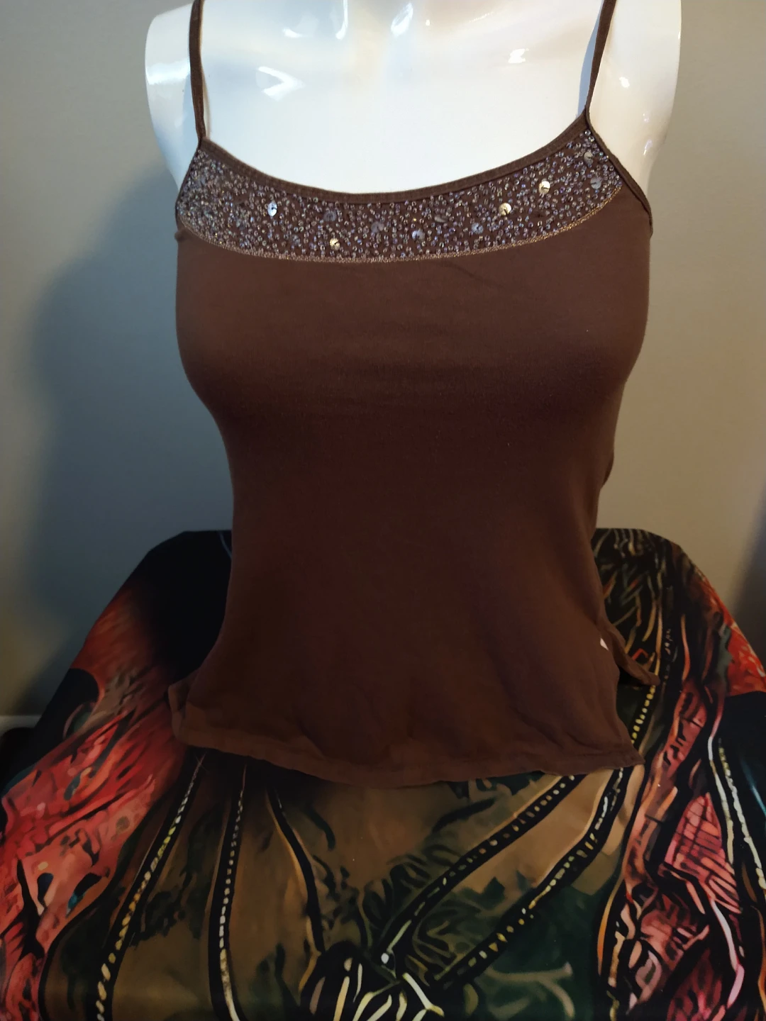 Y2K American Eagle Brown Beaded Sequin Cami Top XS - photo 2