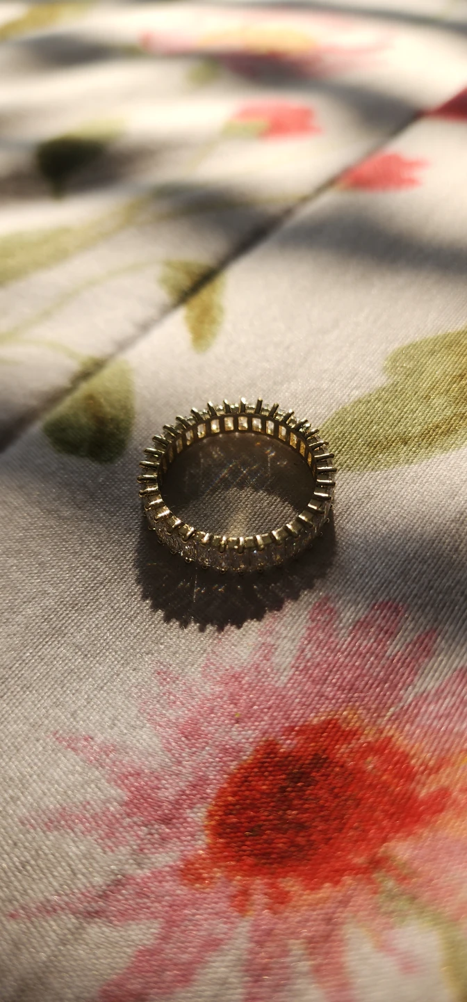 Gold platted eternity band ring with clear baguette stones - photo 2