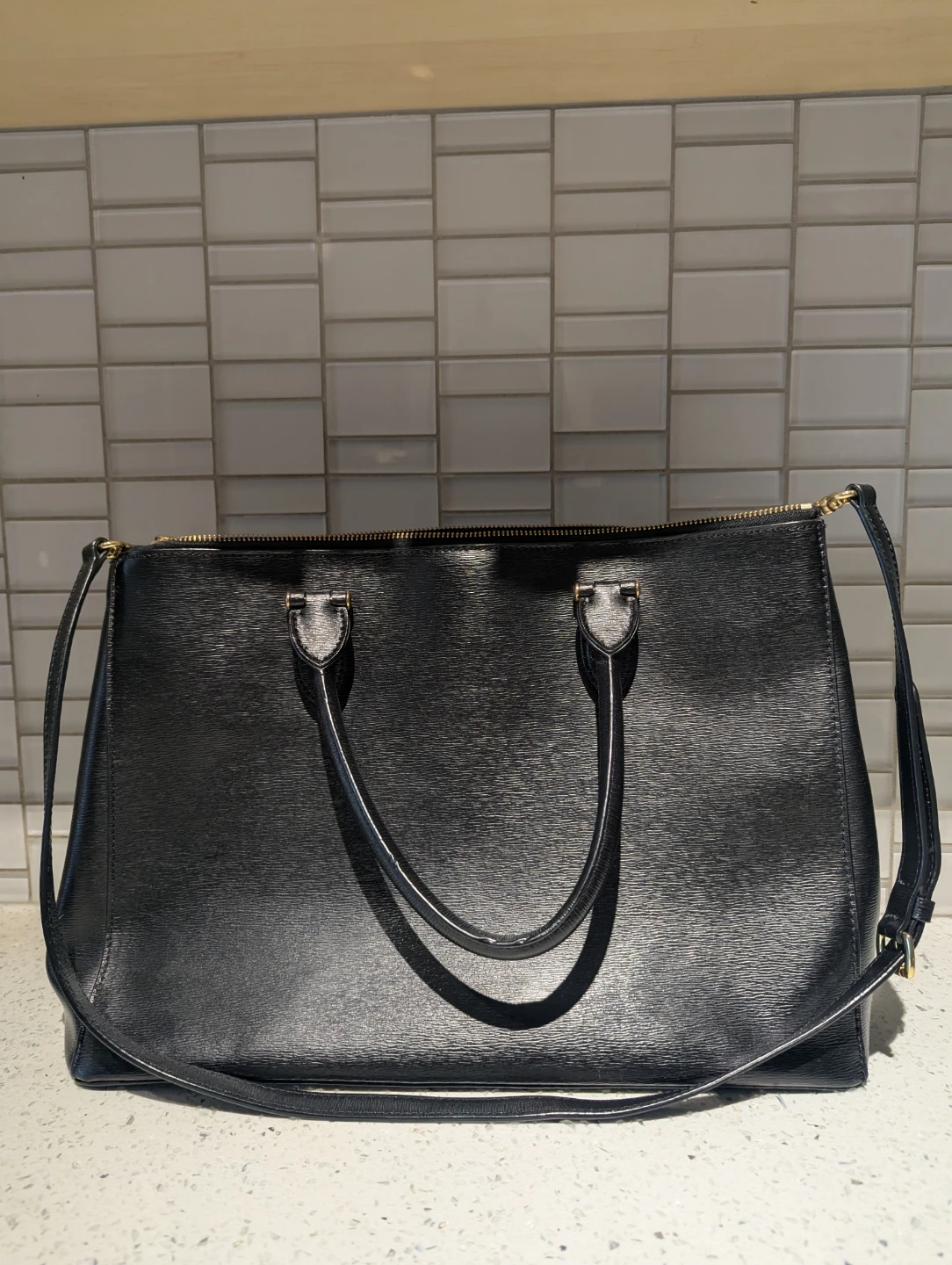 Lauren Ralph Lauren Black Leather Tote Handbag
