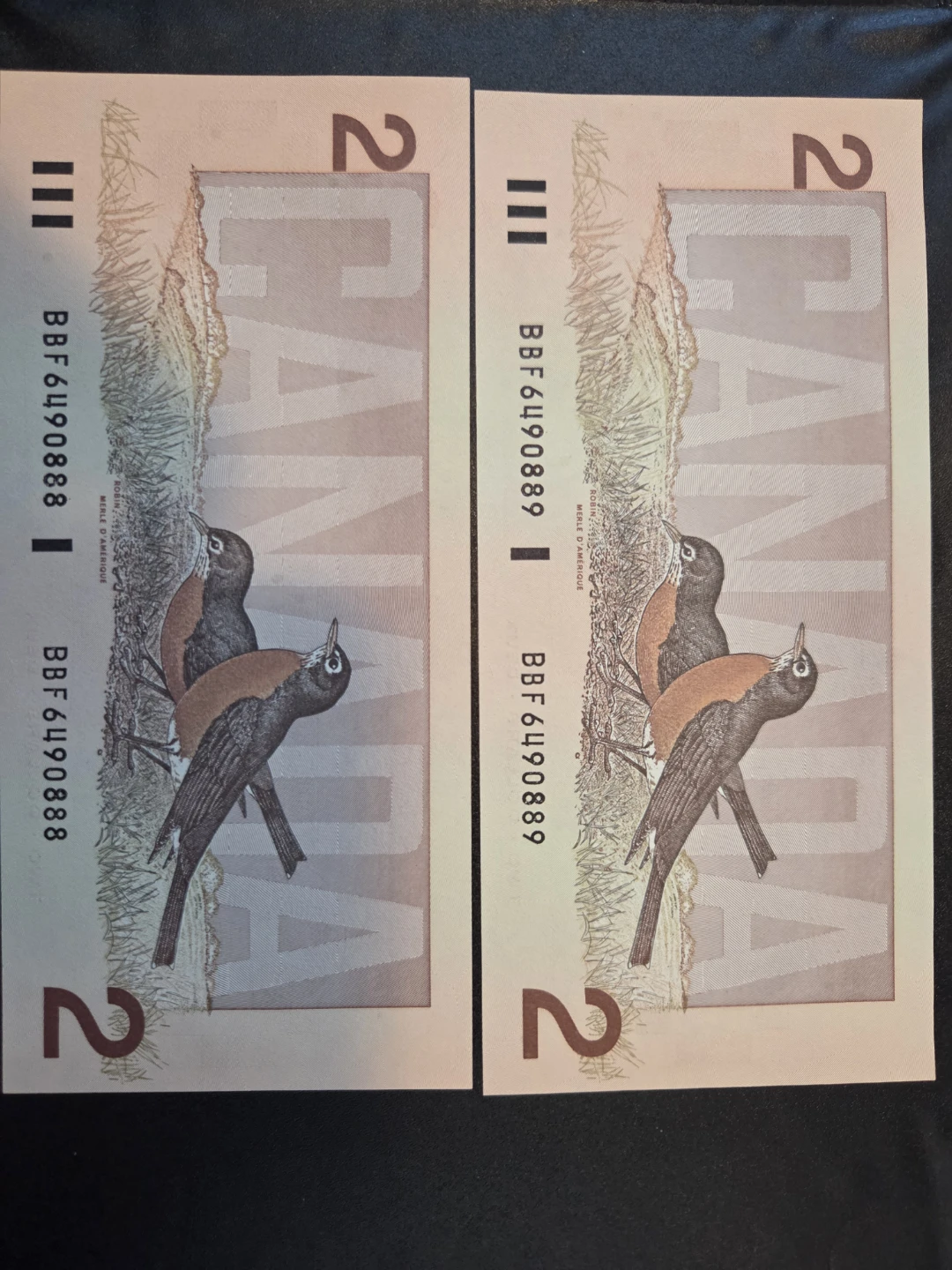 In Sequence Two 1986 Canadian $2 Bills