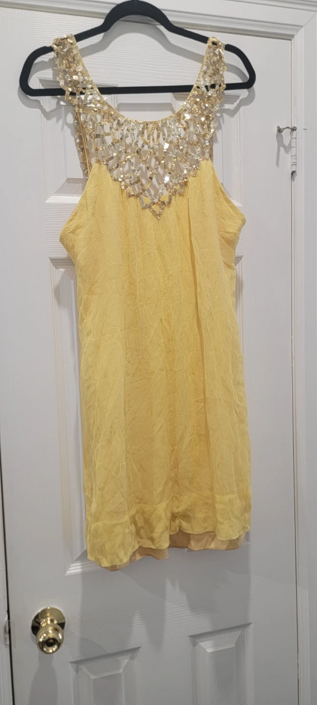 BCBGMAXAZRIA Embellished Yellow Mini Dress Size 12