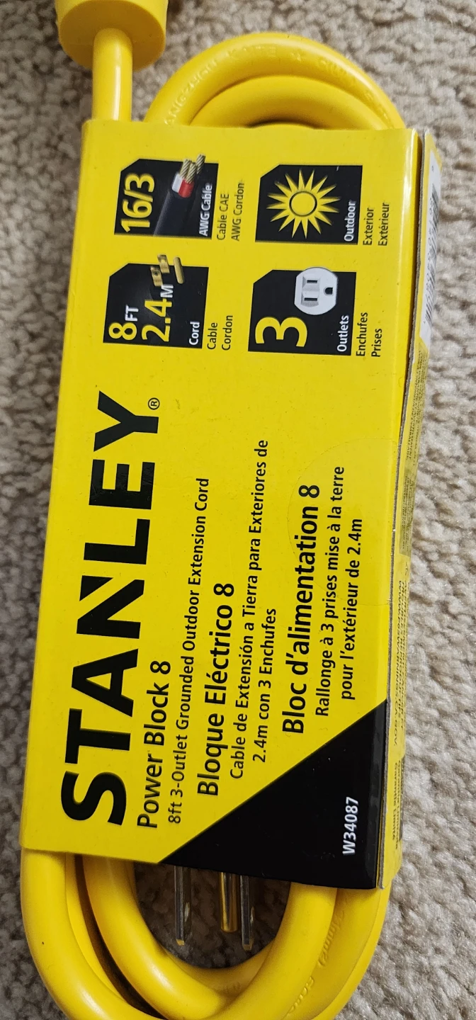STANLEY Power Block 8 8ft 3-Outlet Outdoor Extension Cord - photo 2