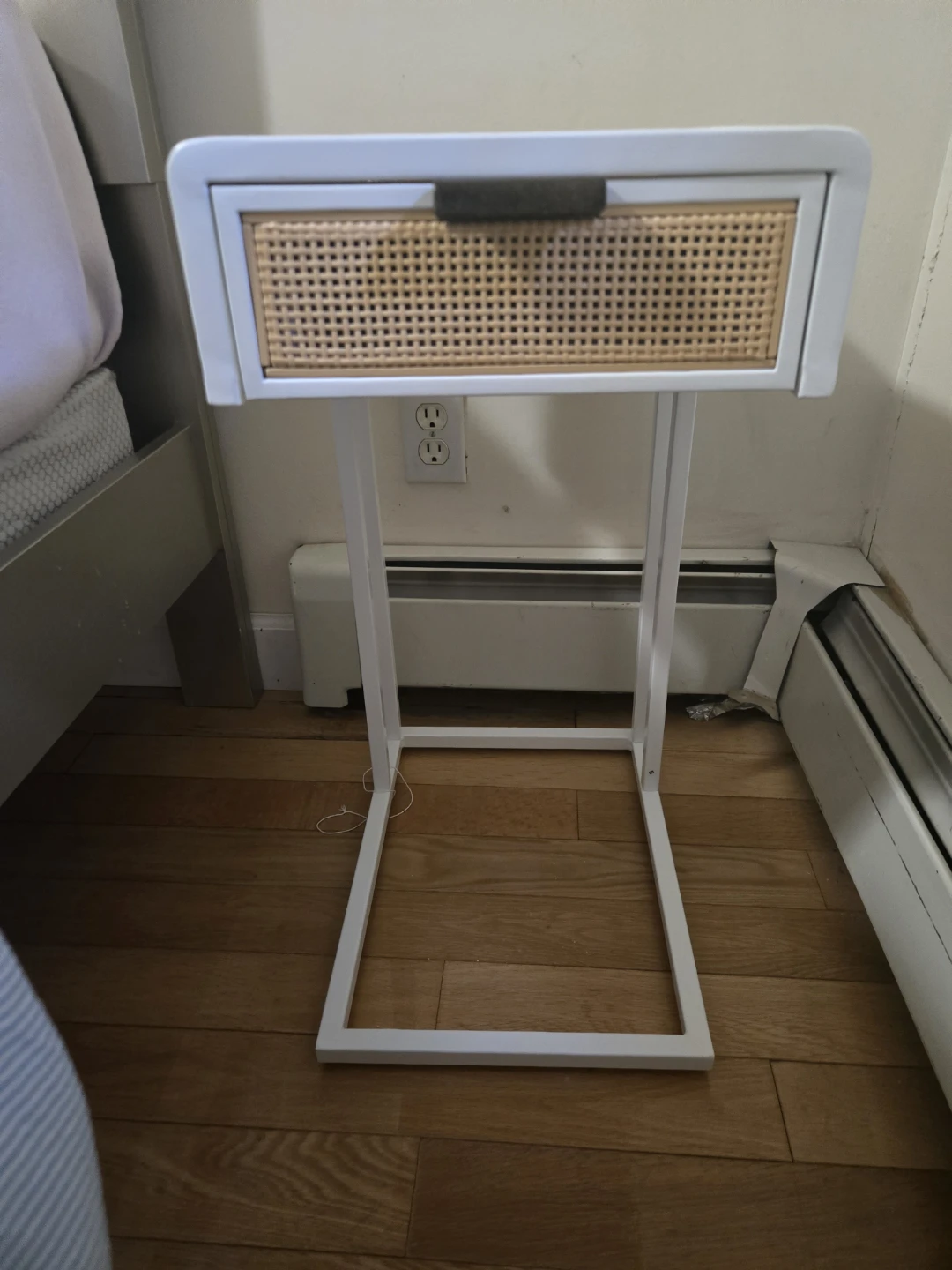 White Side Table with Cane Drawer - photo 3