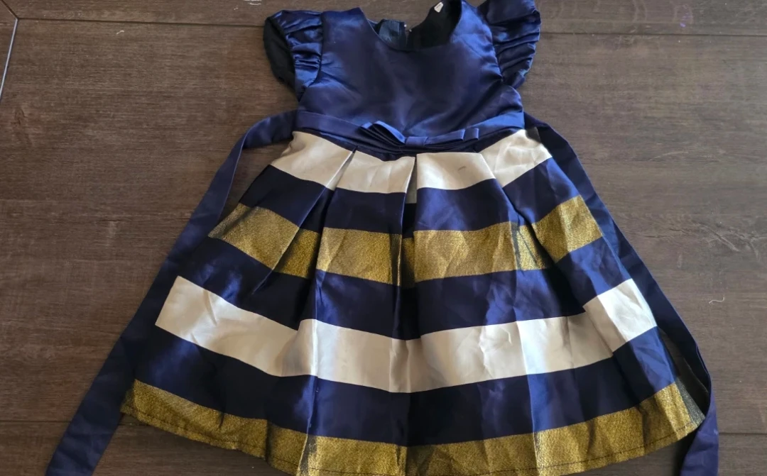 Girls' Blue, Gold, and White Striped Dress