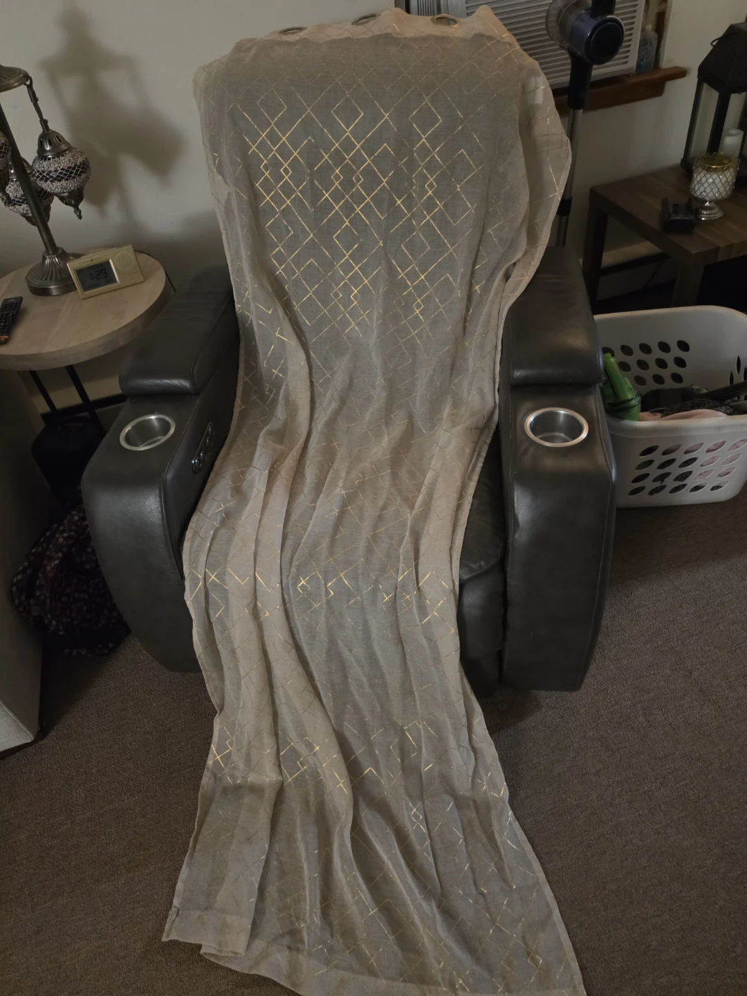 Sheer Curtains with Gold Diamond Pattern