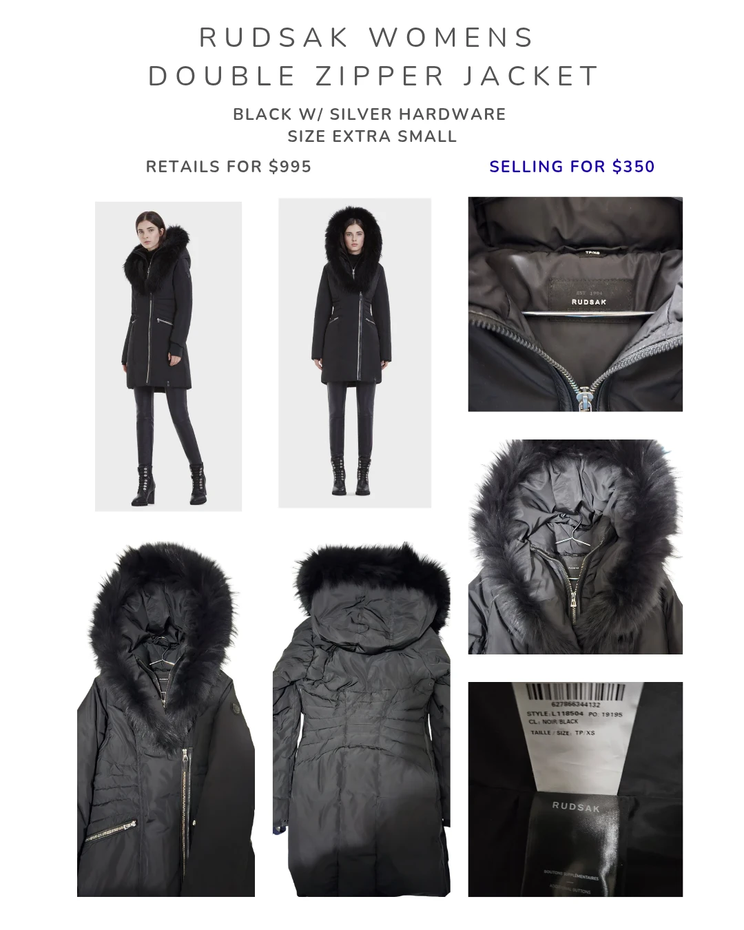 RUDSAK Womens Double Zipper Jacket - Black XS