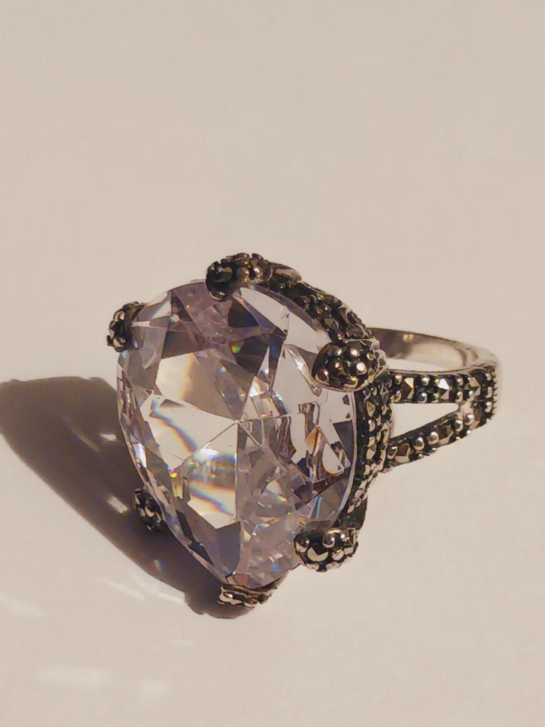 Sterling Silver 925 Large Crystal Cocktail Ring. 6. - photo 2