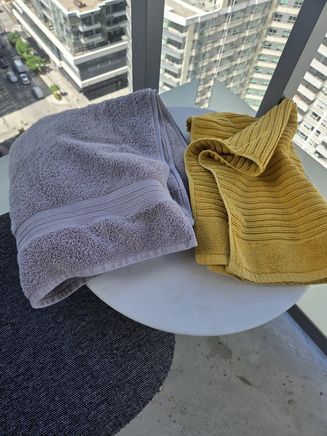 Two Bath Towels - Grey and Yellow