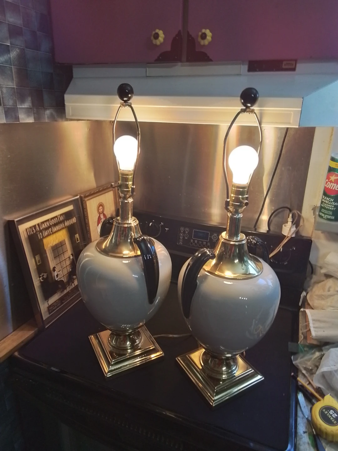 Pair of Deco-Style Brass and Ceramic Table Lamps - photo 4