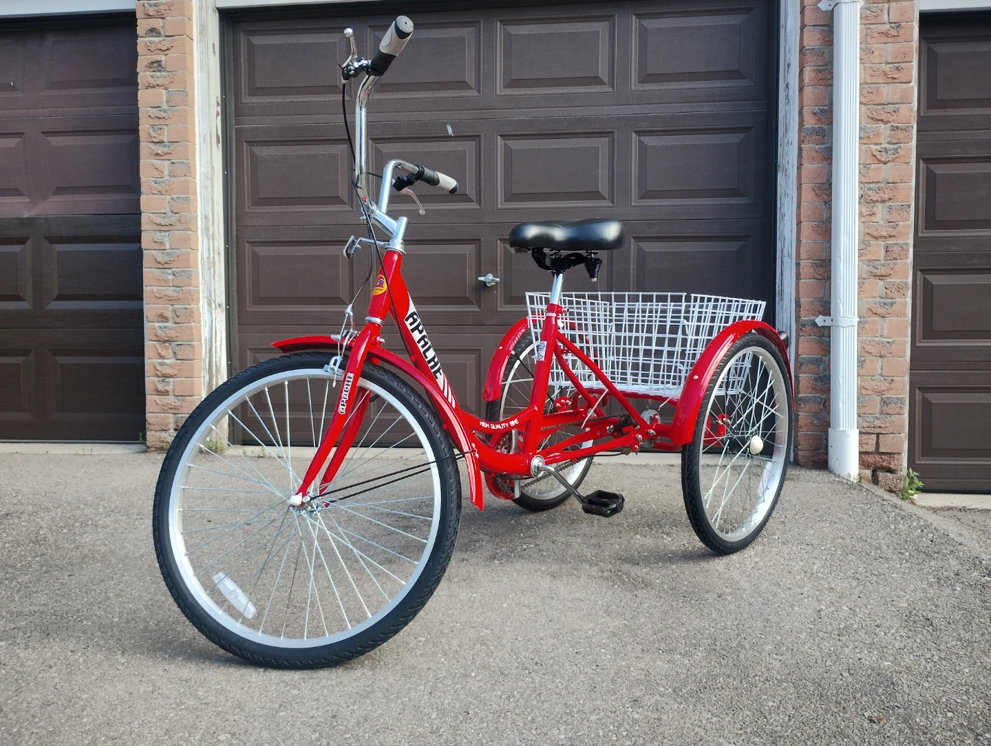 Red Apache adult tricycle with basket