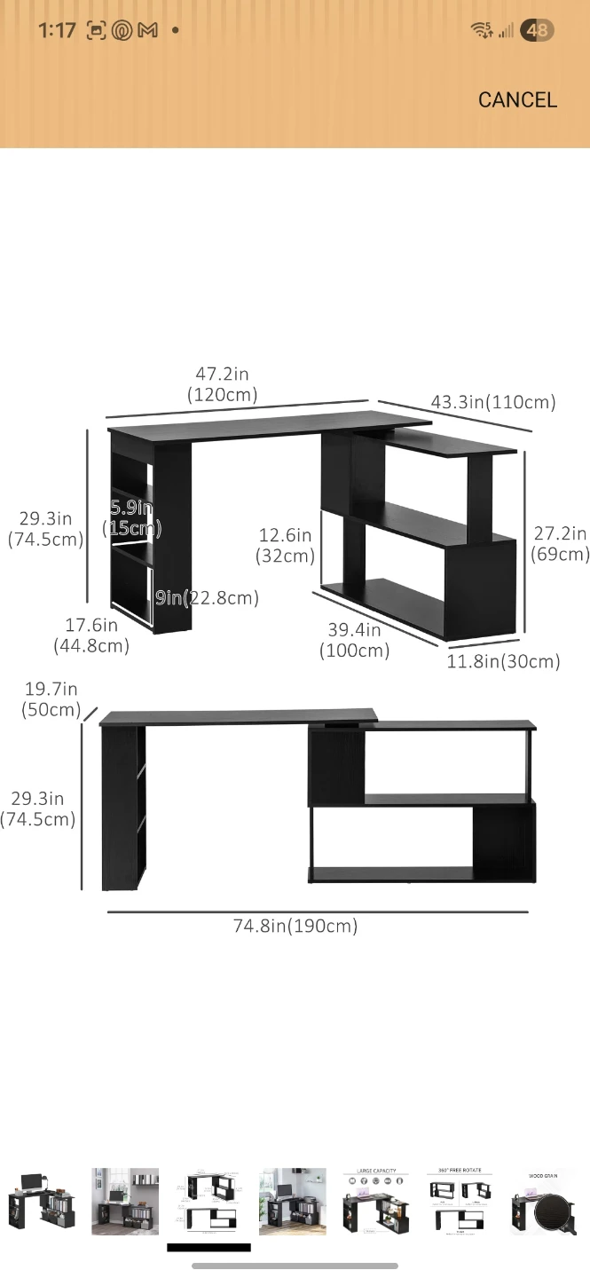 Black L-Shaped Computer Desk with Shelves