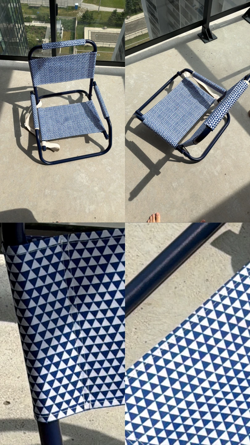 Indigo Blue and White Geometric Folding Chair