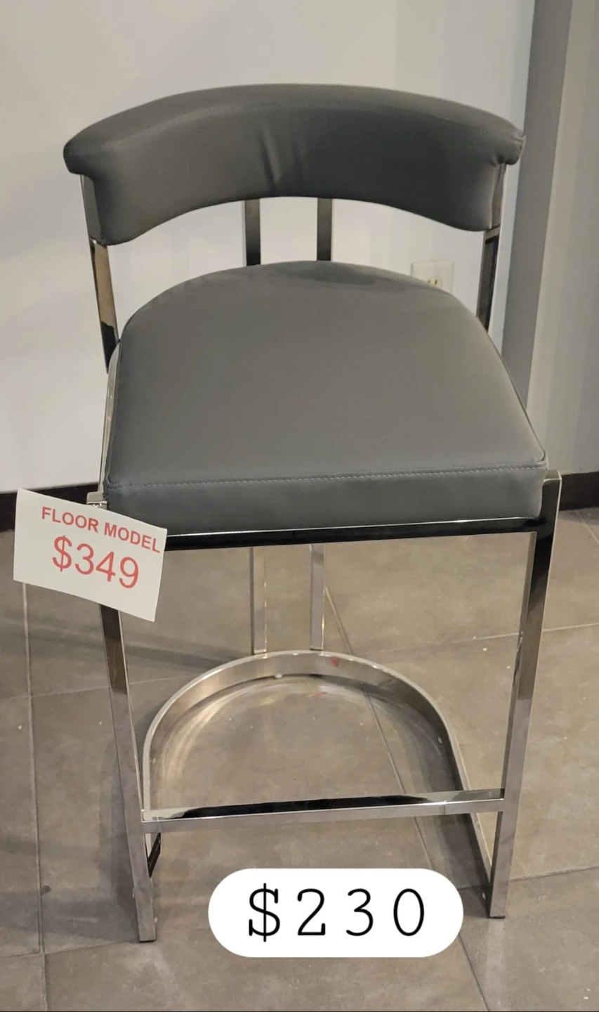 Grey Faux Leather Bar Stool with Chrome Base
