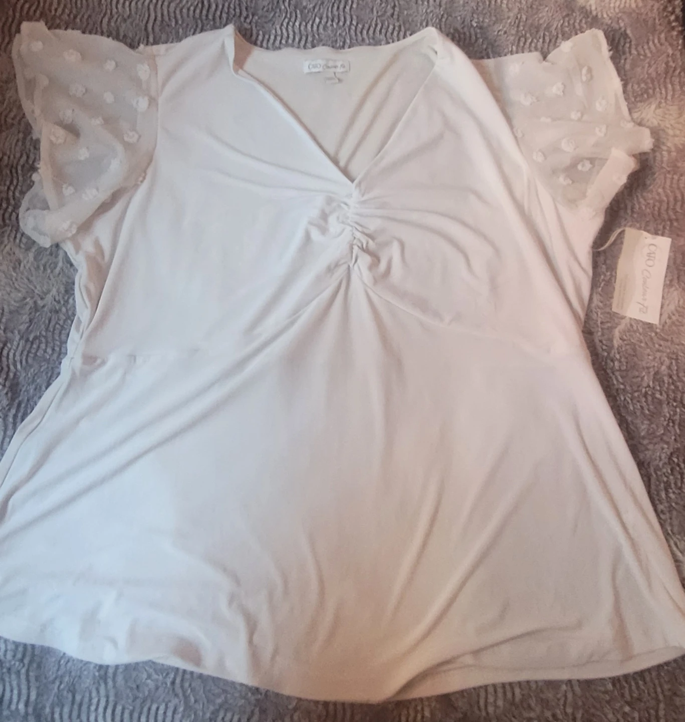 Cato Cotton & Co White Embroidered Sleeve Top