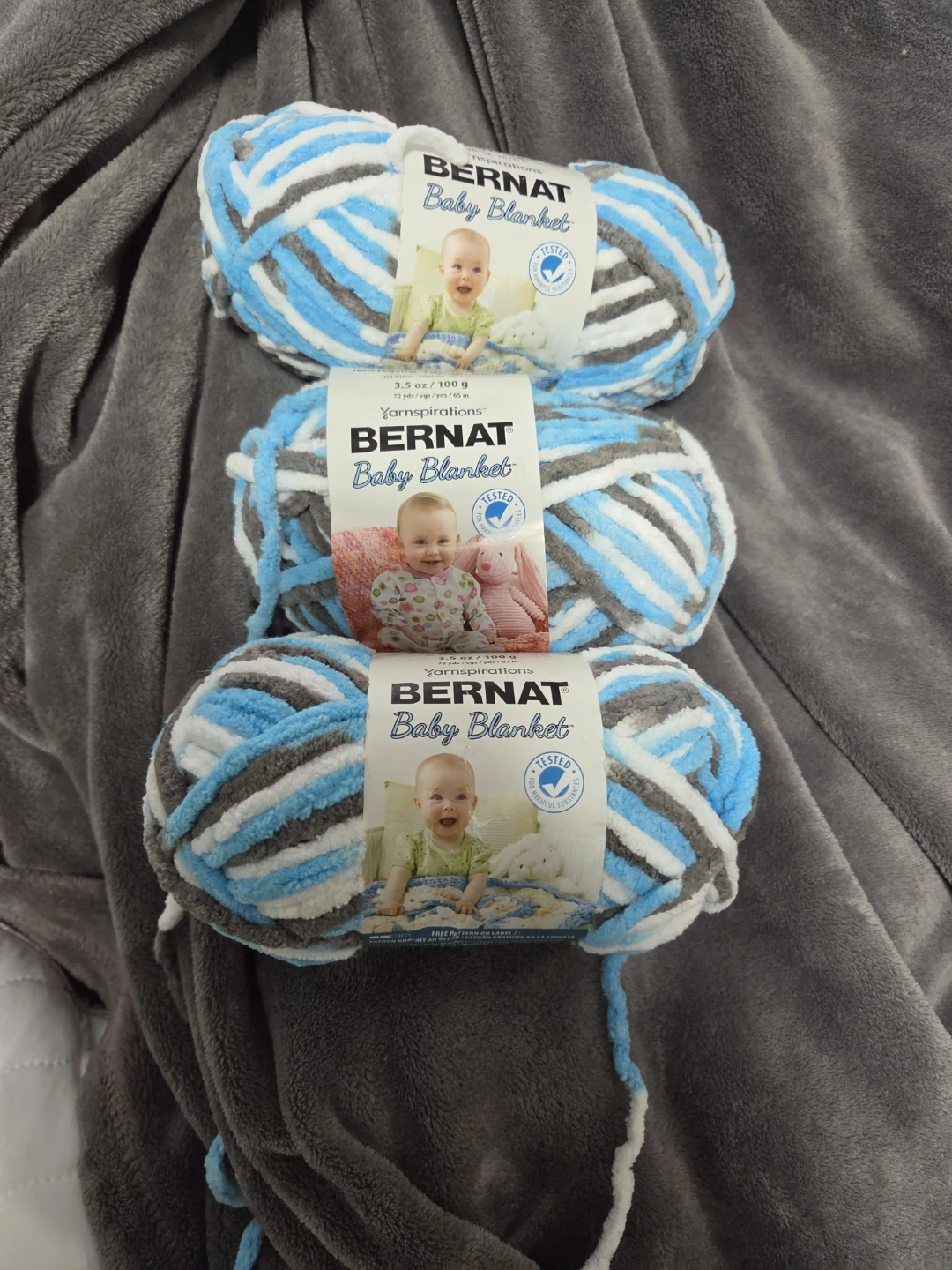 Bernat Baby Blanket Yarn - Blue/Grey/White