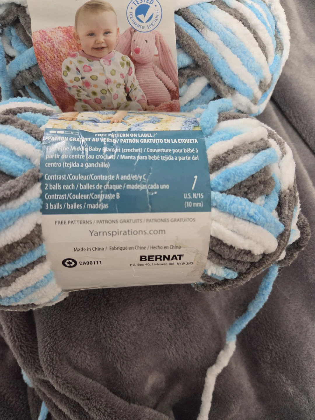 Bernat Baby Blanket Yarn - Blue/Grey/White - photo 2