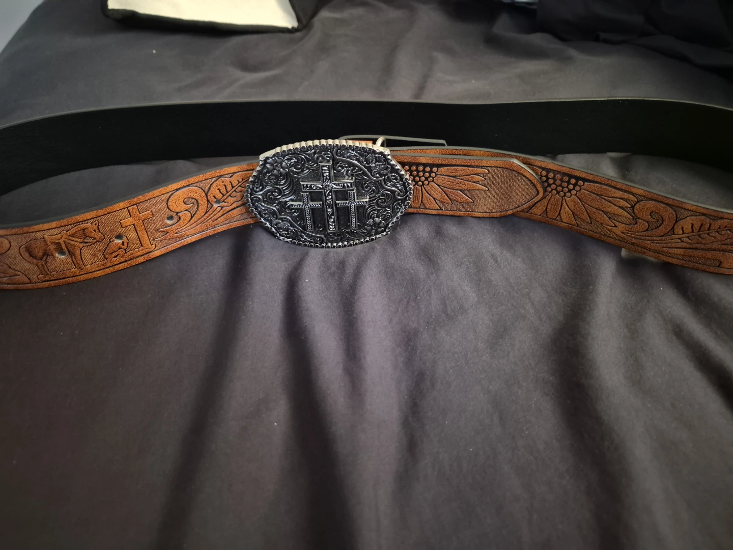 Embossed Western Belt with Cross Buckle