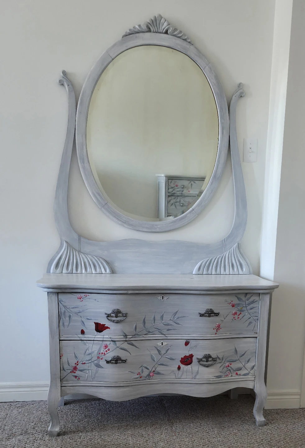 Vintage Grey Dresser with Mirror