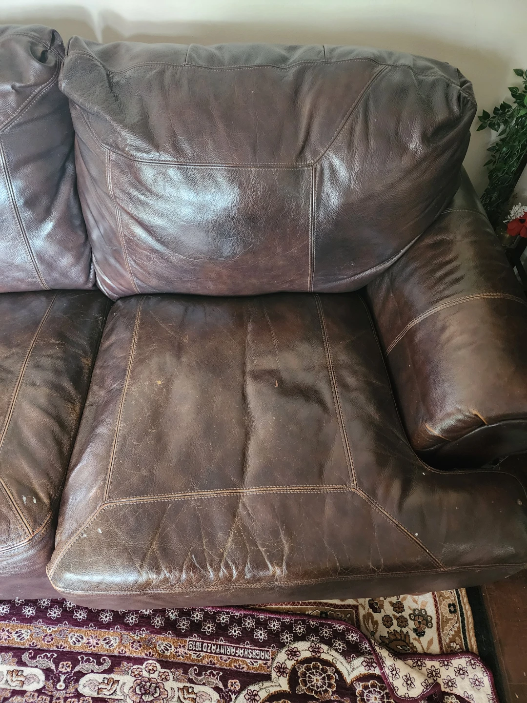 Brown Leather 3-Seater Sofa - photo 4