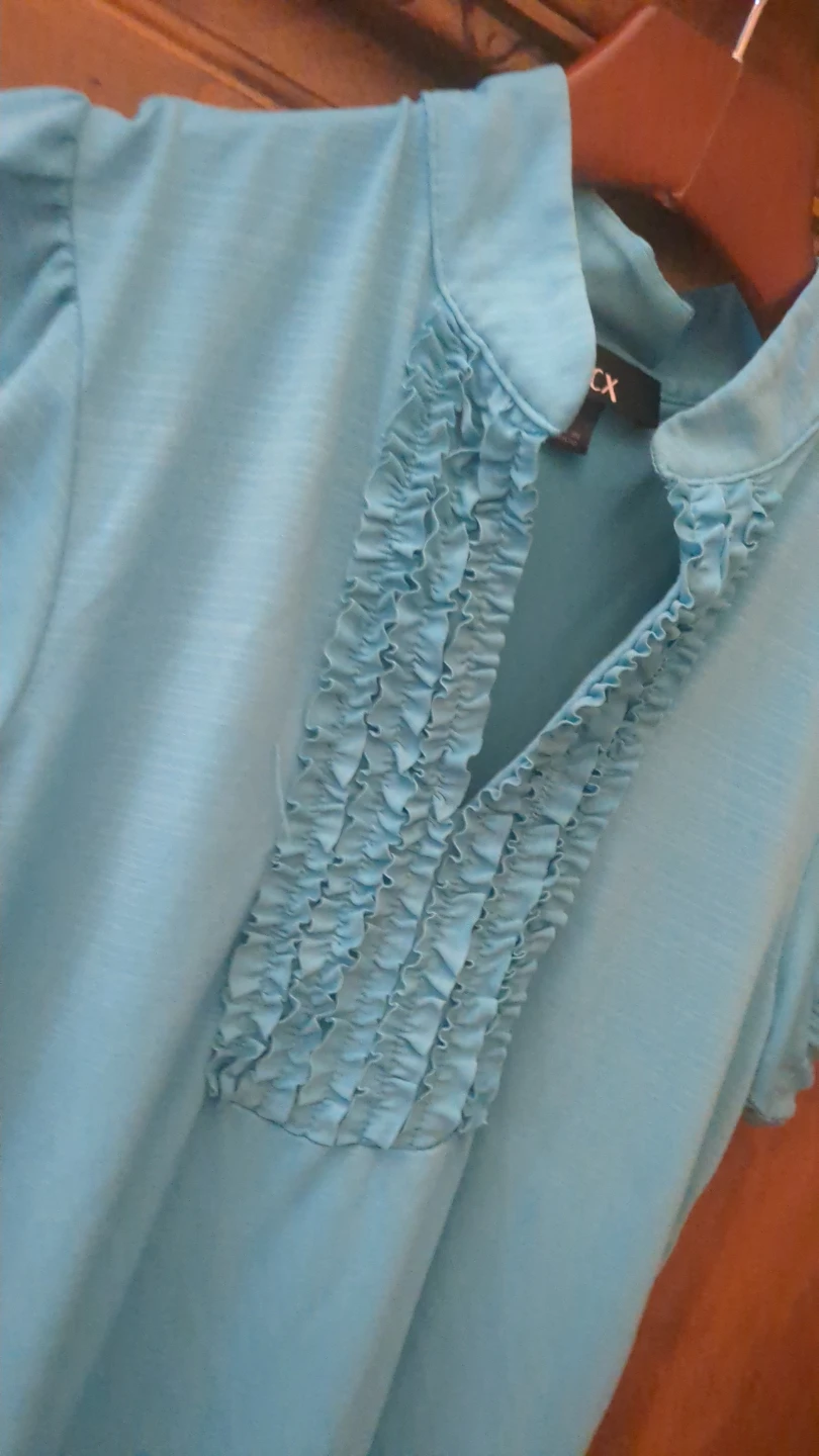 BCX Blue Ruffled V-Neck Top - photo 2