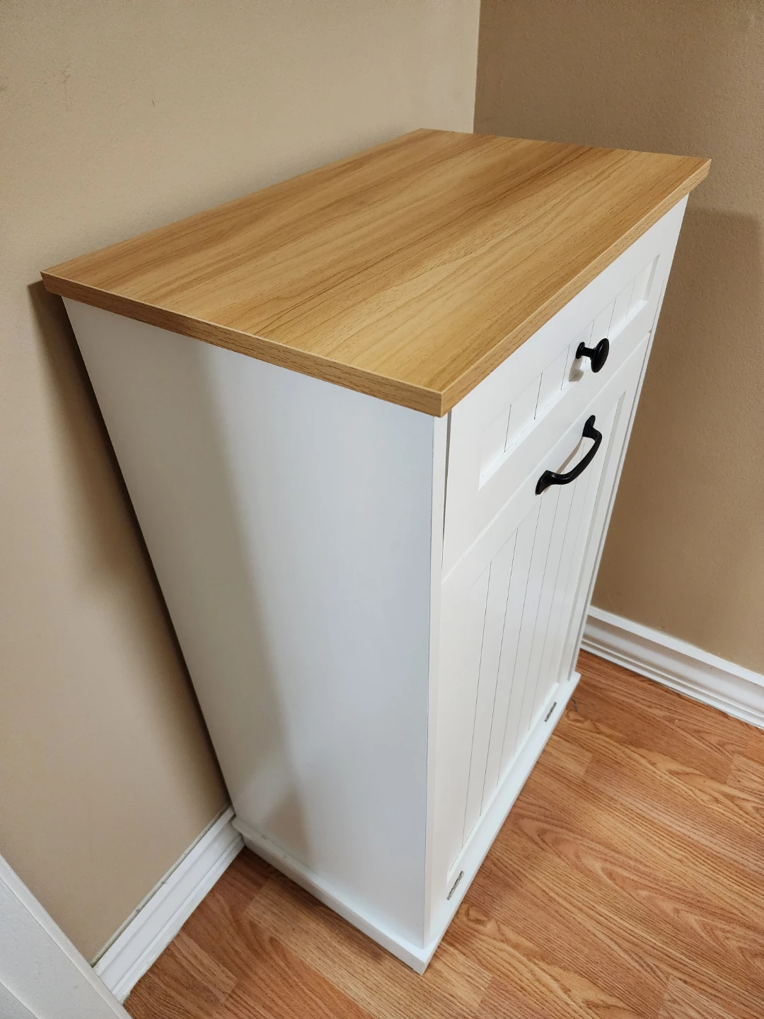 White Laundry Hamper Cabinet with Drawer - photo 2