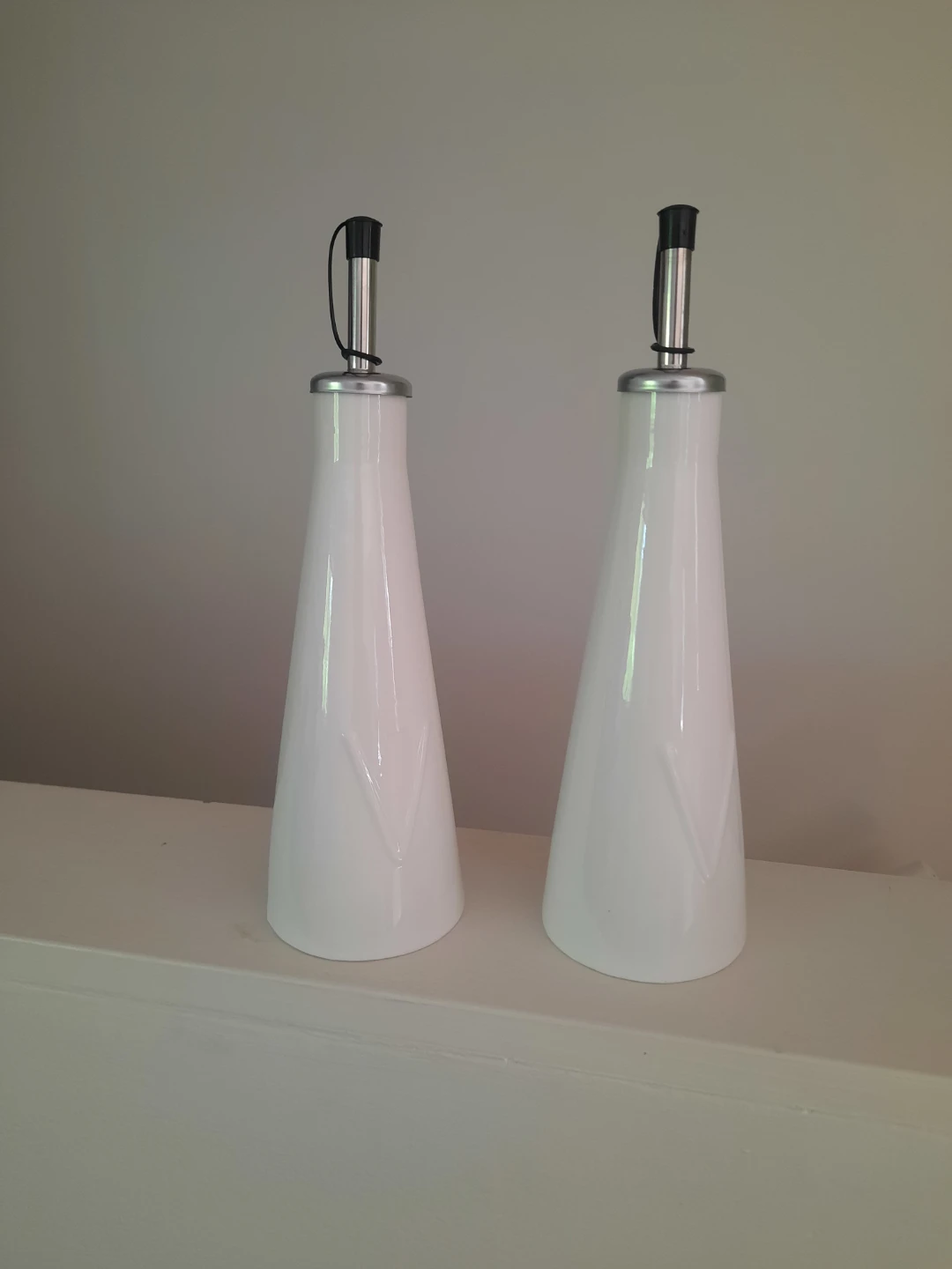 White Ceramic Oil Cruets - Set of 2