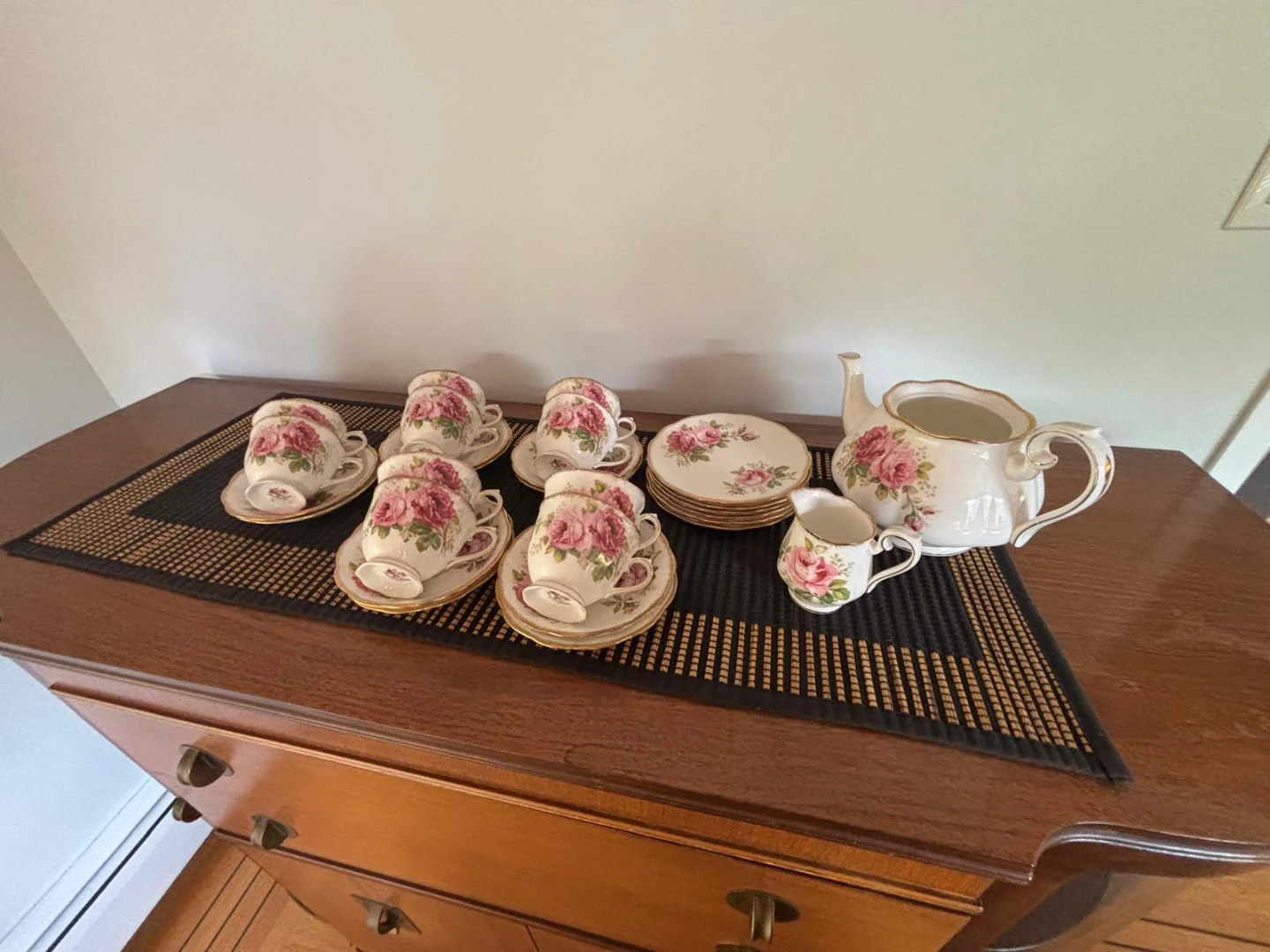 Vintage Rose Teacup and Saucer Set with Creamer and Teapot - photo 2