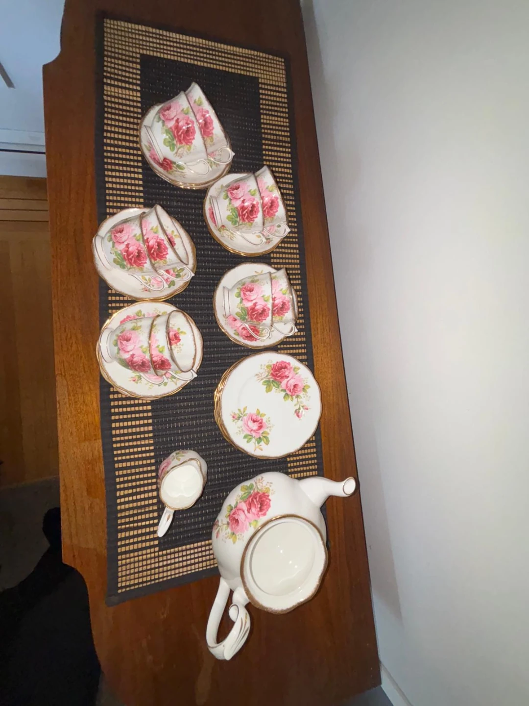 Vintage Rose Teacup and Saucer Set with Creamer and Teapot - photo 4