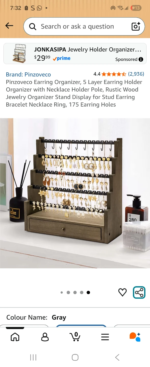 Pinzoveco 5 Layer Jewelry Organizer Stand - Gray