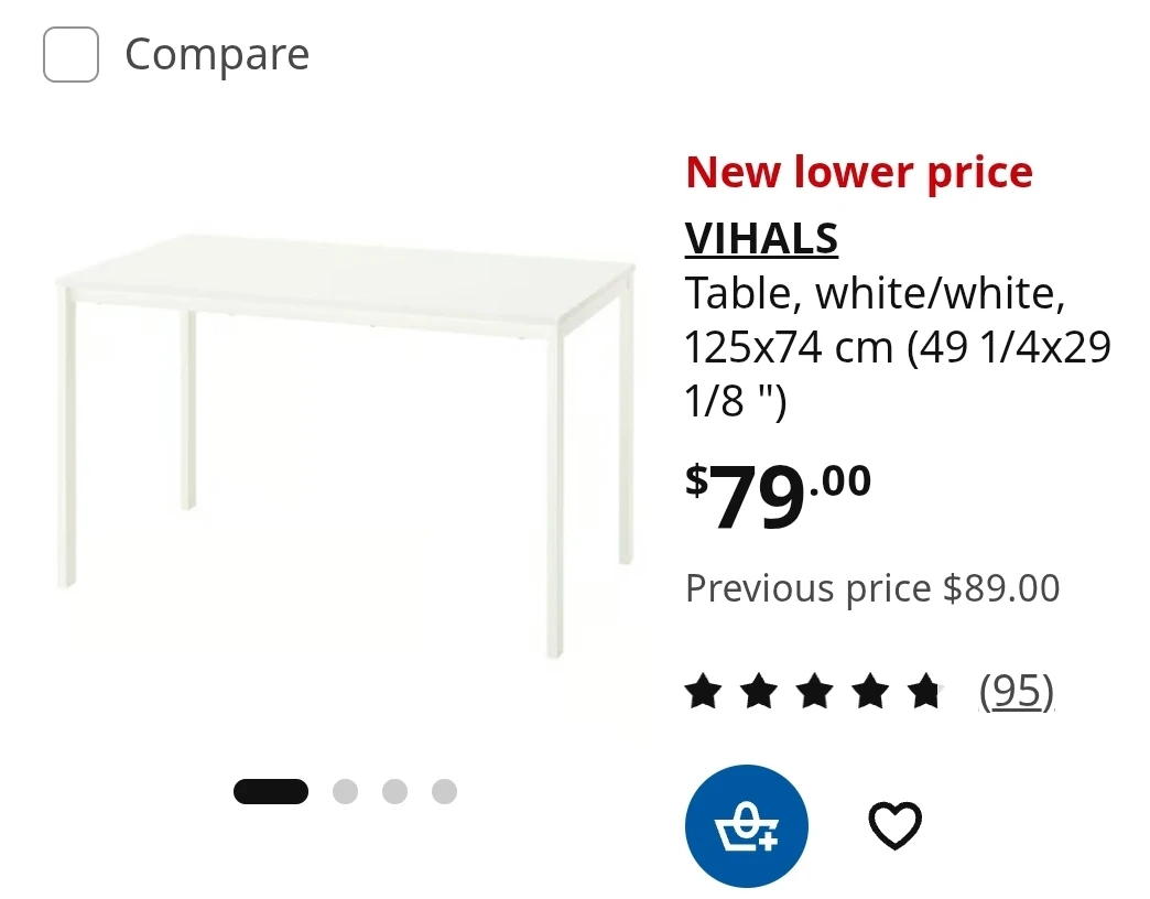 IKEA VIHALS Dining Table - White, 125x74 cm