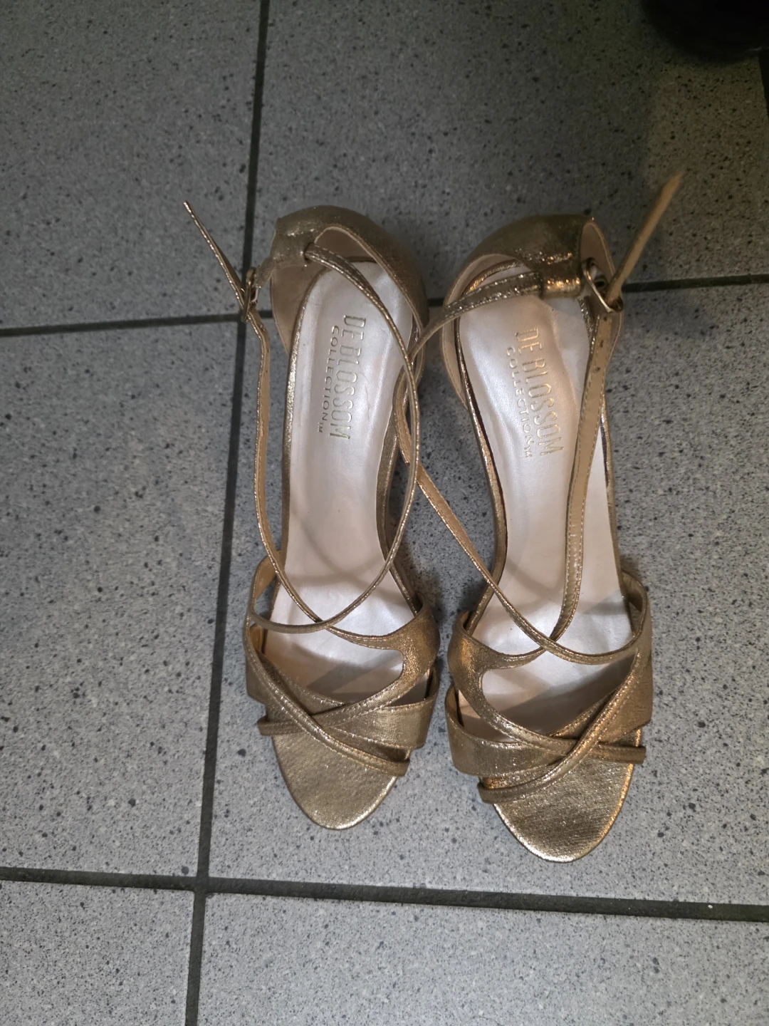 De Blossom Collection Gold Strappy Heels